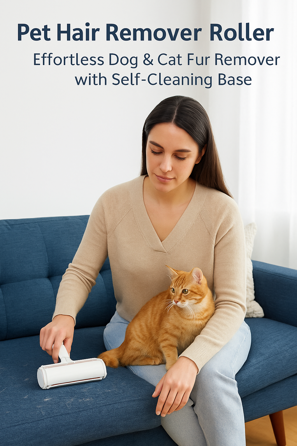 Pet Hair Remover Roller — Effortless Dog & Cat Fur Remover with Self-Cleaning Base BLUE