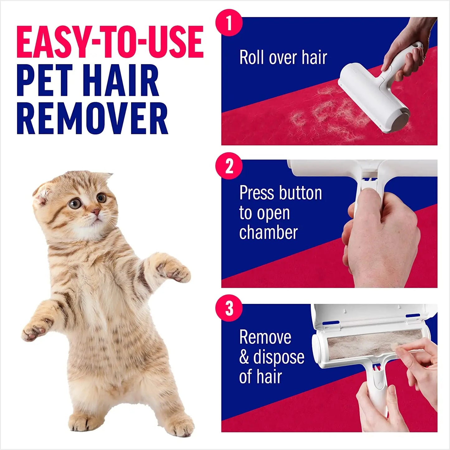 Pet Hair Remover Roller — Effortless Dog & Cat Fur Remover with Self-Cleaning Base BLUE
